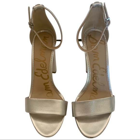 SAM EDELMAN Yaro Block Heel 4” Leather Sandal Silver Shimmer Metallic Size 8.5 - Picture 8 of 14